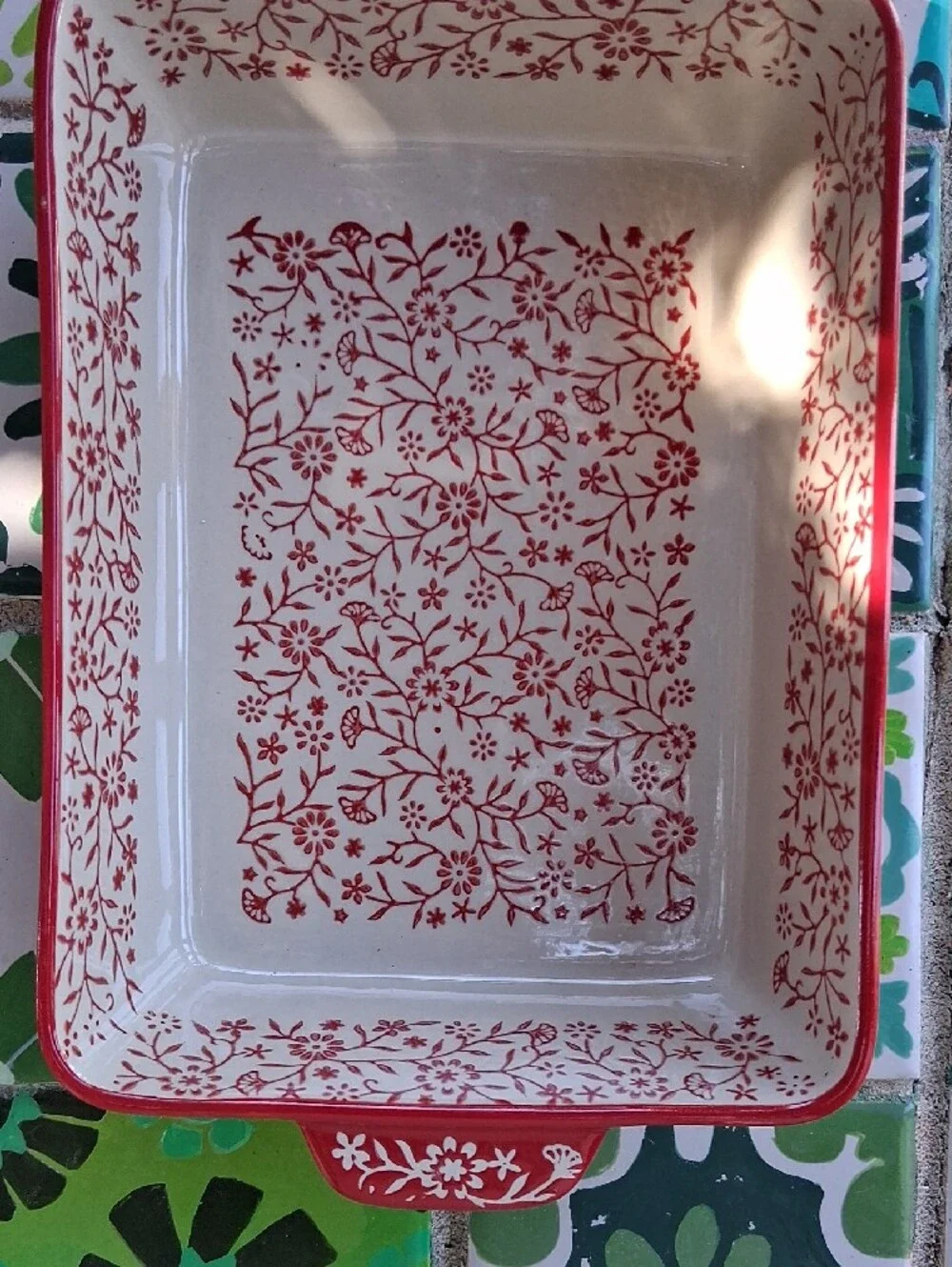 Artisan Pink Floral Rectangular Ceramic Bakeware